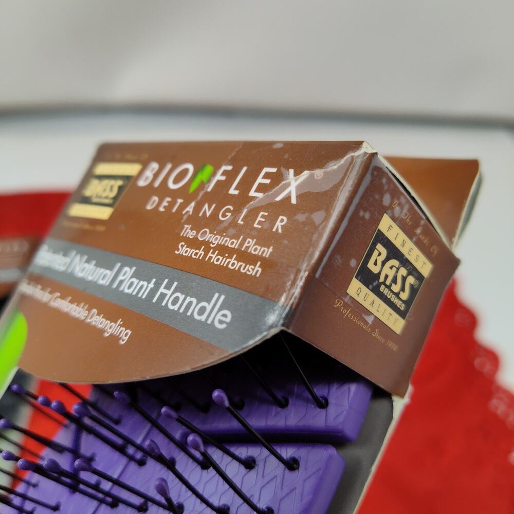 2 Pk New Bass Bio Flex Detangler Purple Grey Brush - Picture 4 of 7